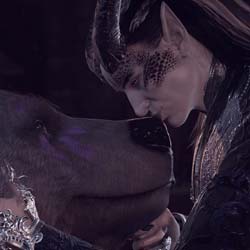 Gilnor kissing Halla's bear nose